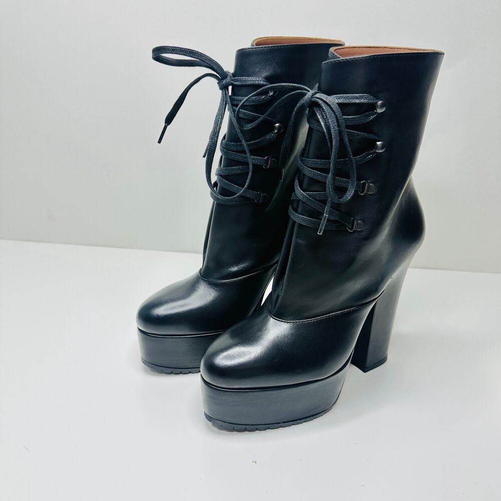 NWOB Alaia Trekk Booties 37.5 US 7.5 Black Leather Lace Up Platform Ankle Boots - Picture 7 of 14